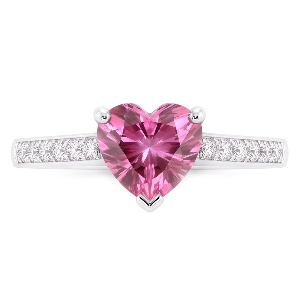 Anello in oro con pietre preziose e diamanti con zaffiro a forma di cuore rosa da 1,25 carati