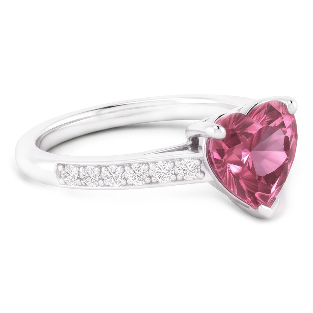 Anello in oro con pietre preziose e diamanti con zaffiro a forma di cuore rosa da 1,25 carati