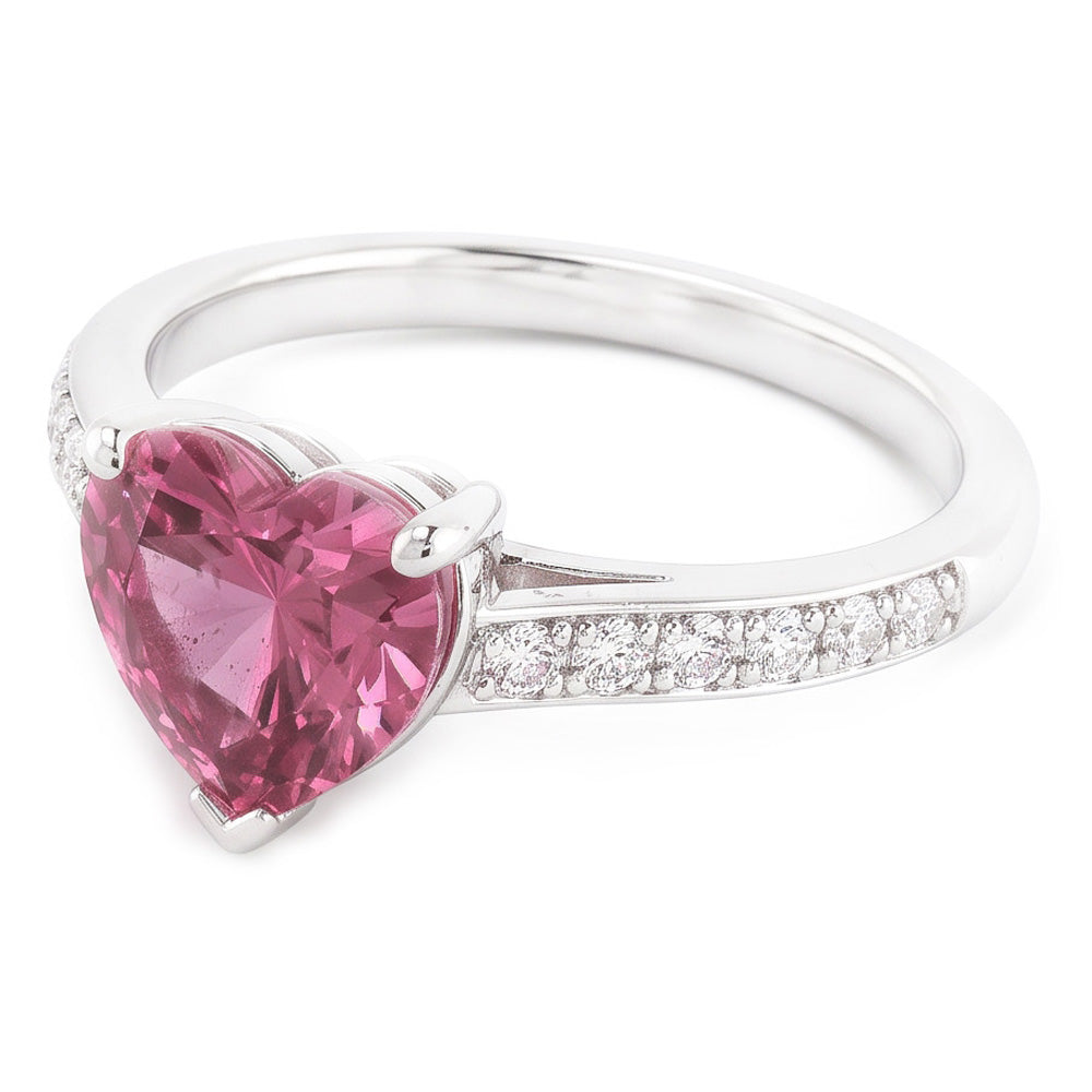 Anello in oro con pietre preziose e diamanti con zaffiro a forma di cuore rosa da 1,25 carati