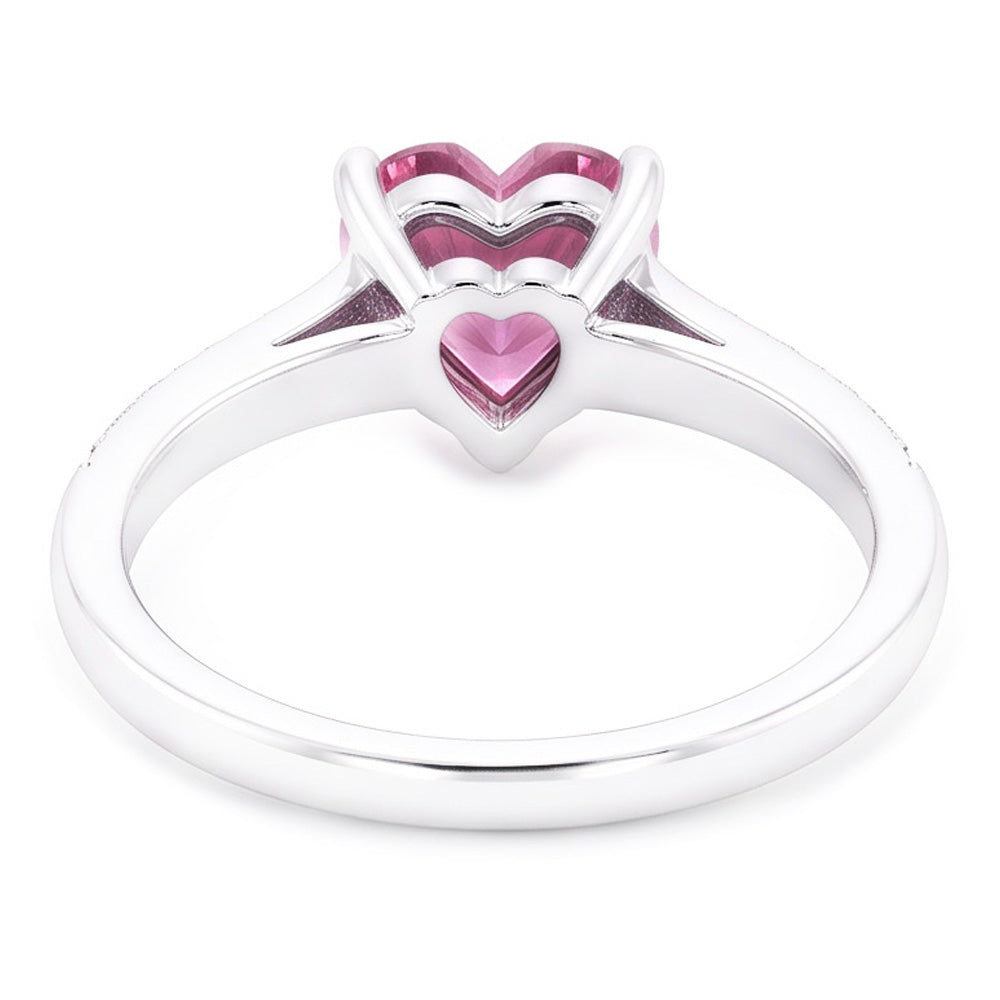 Anello in oro con pietre preziose e diamanti con zaffiro a forma di cuore rosa da 1,25 carati