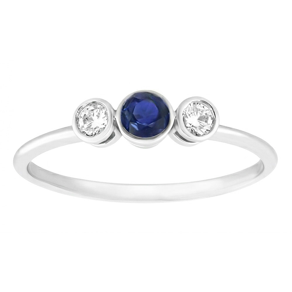 Anello in oro con pietre preziose lunetta con diamanti e zaffiro 3 pietre 1.50 carati