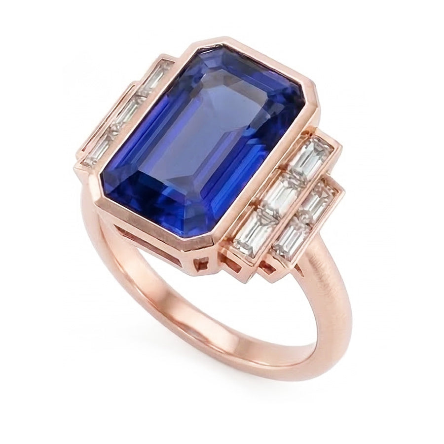 vero baguette diamante 3.50carati anello vista di profilo