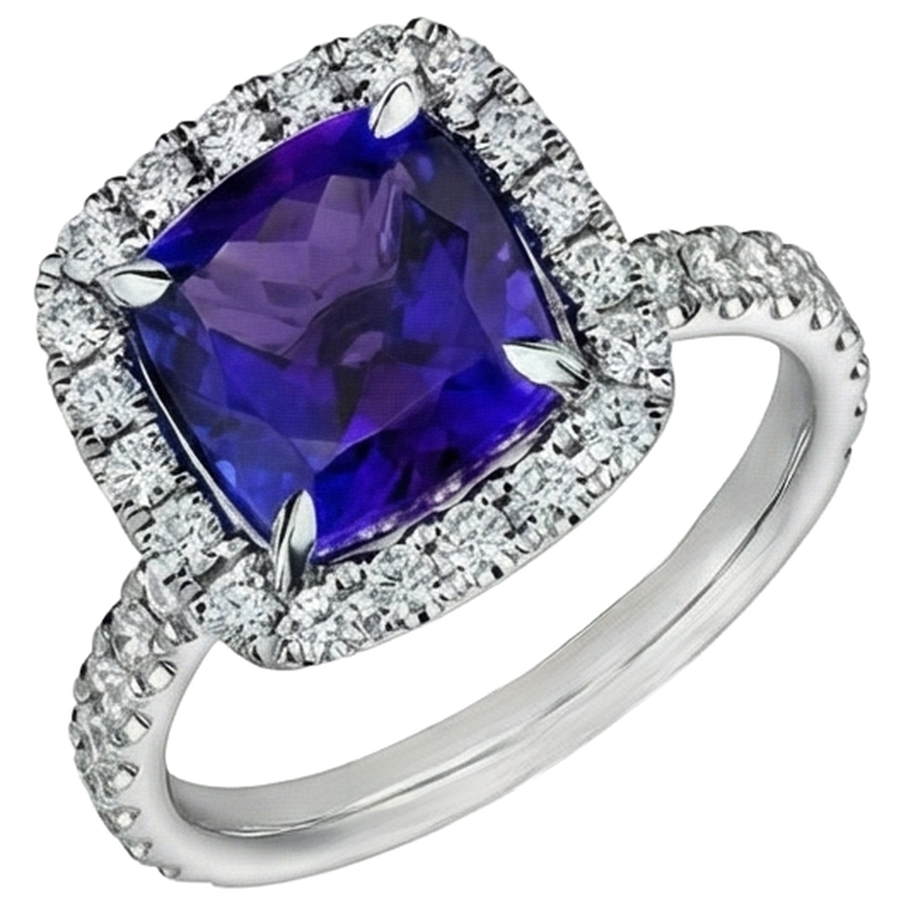vero round tanzanite 5.50carati anello dettaglio ravvicinato