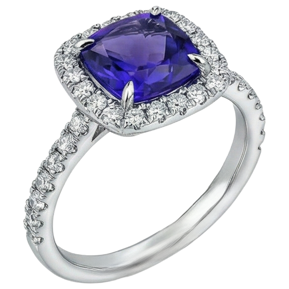 vero round tanzanite 5.50carati anello vista di profilo