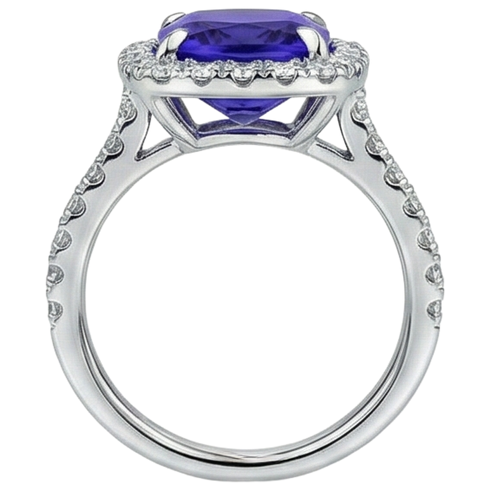 vero round tanzanite 5.50carati anello su bianco