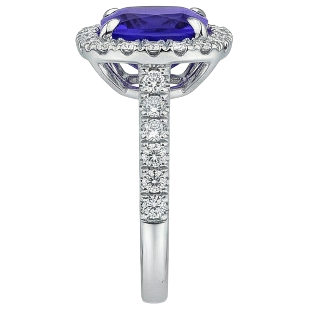 vero round tanzanite 5.50carati anello con accenti diamanti