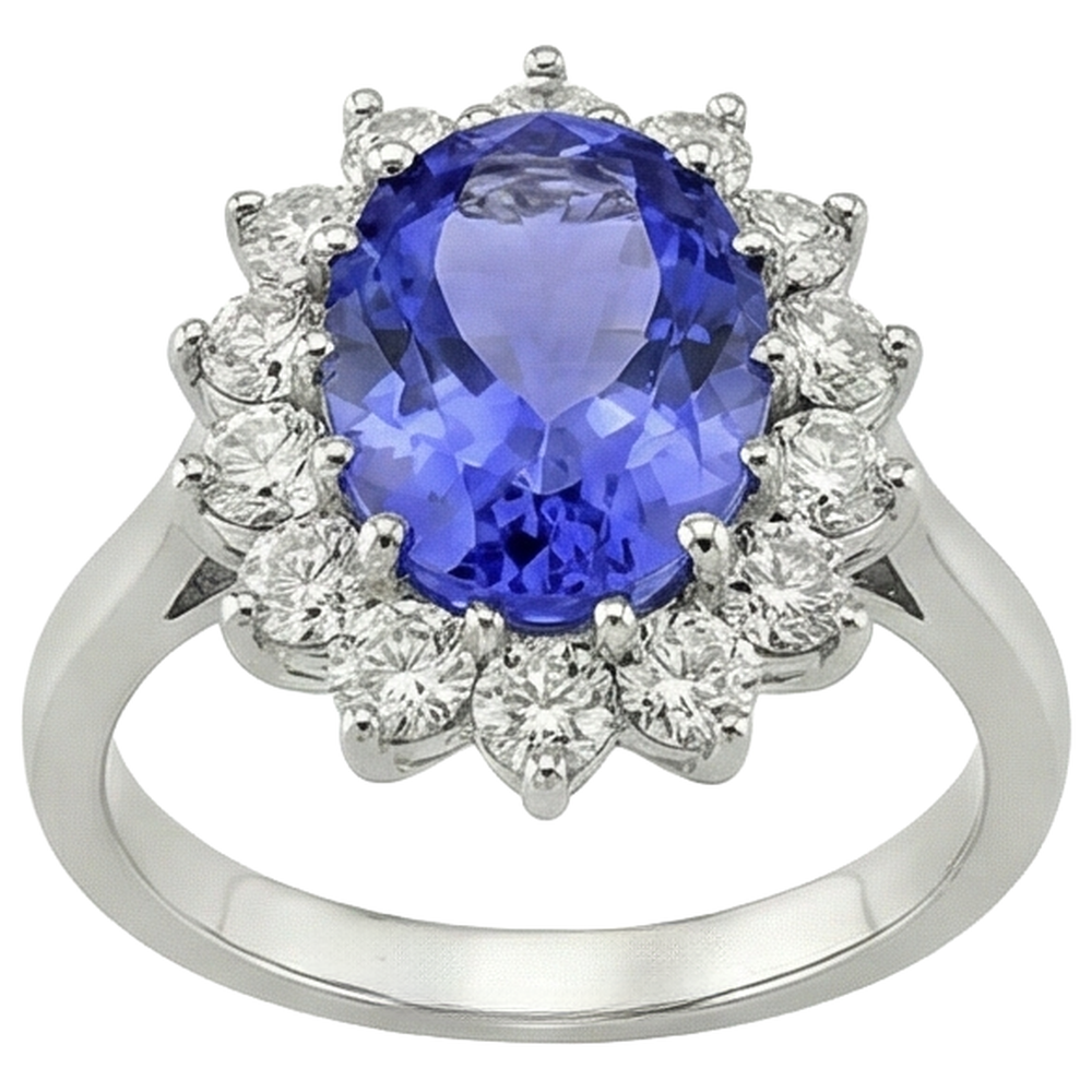vero round tanzanite 5.80carati anello dettaglio ravvicinato