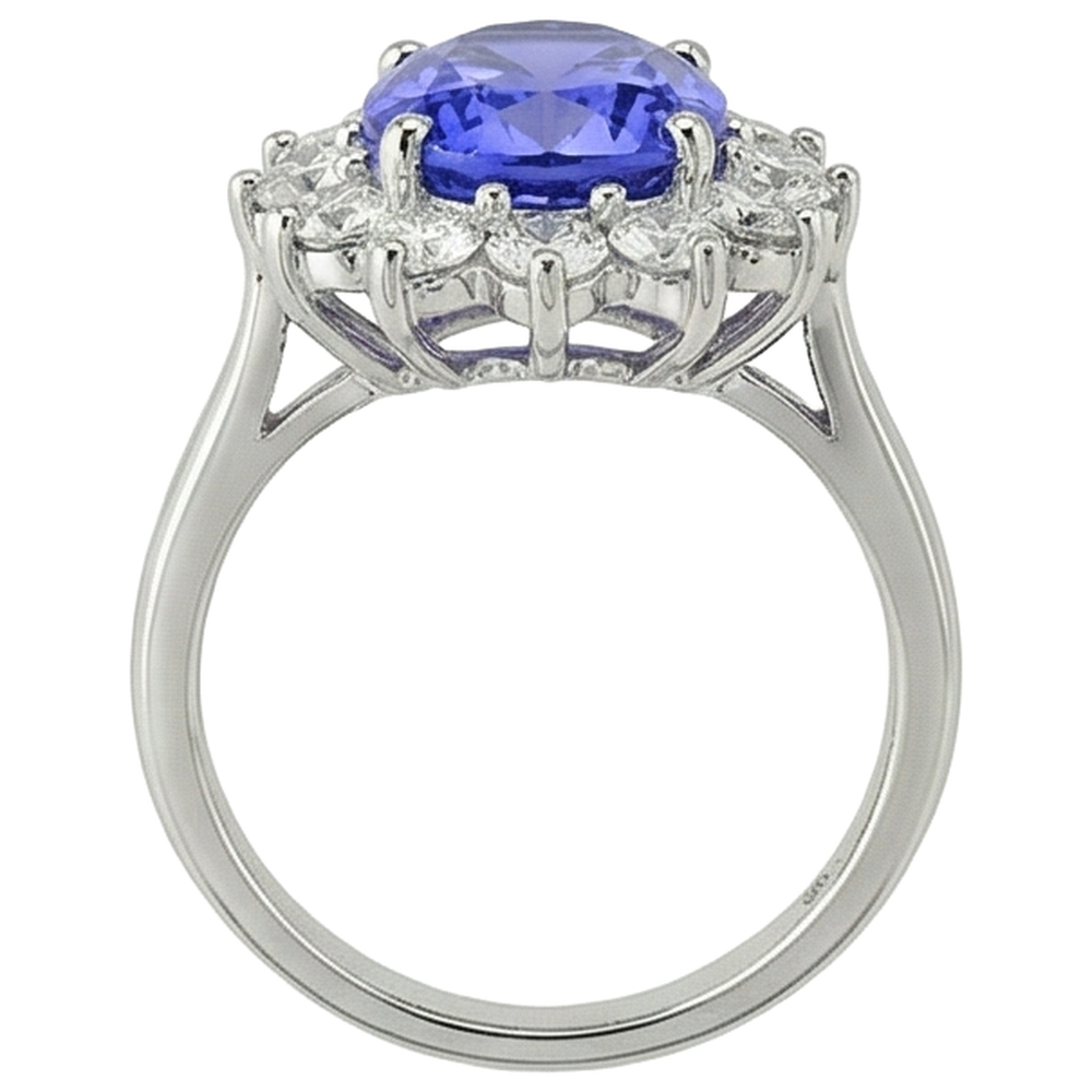 vero round tanzanite 5.80carati anello con accenti diamanti