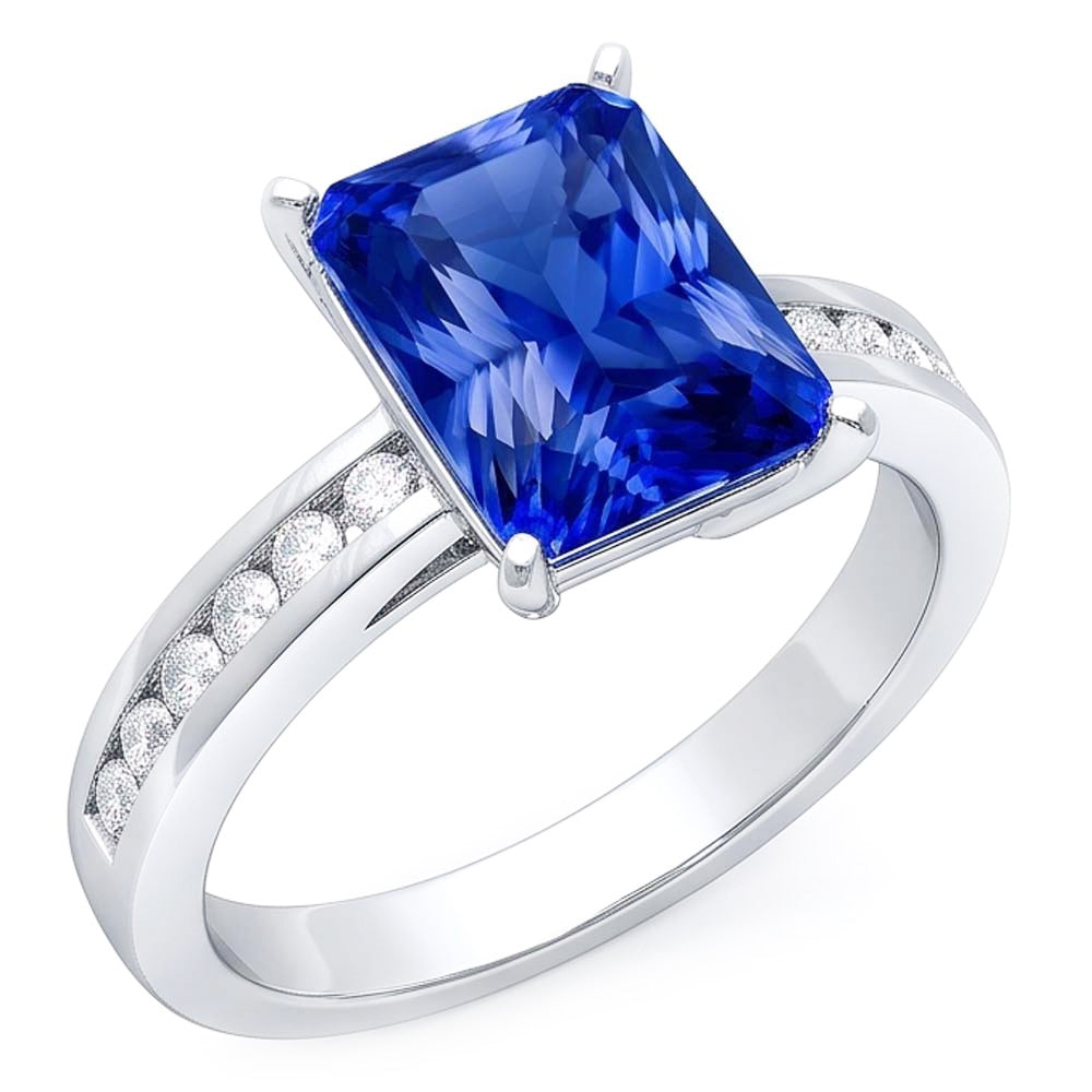 Anello in oro con zaffiro blu anniversario 4 carati con diamanti incastonati