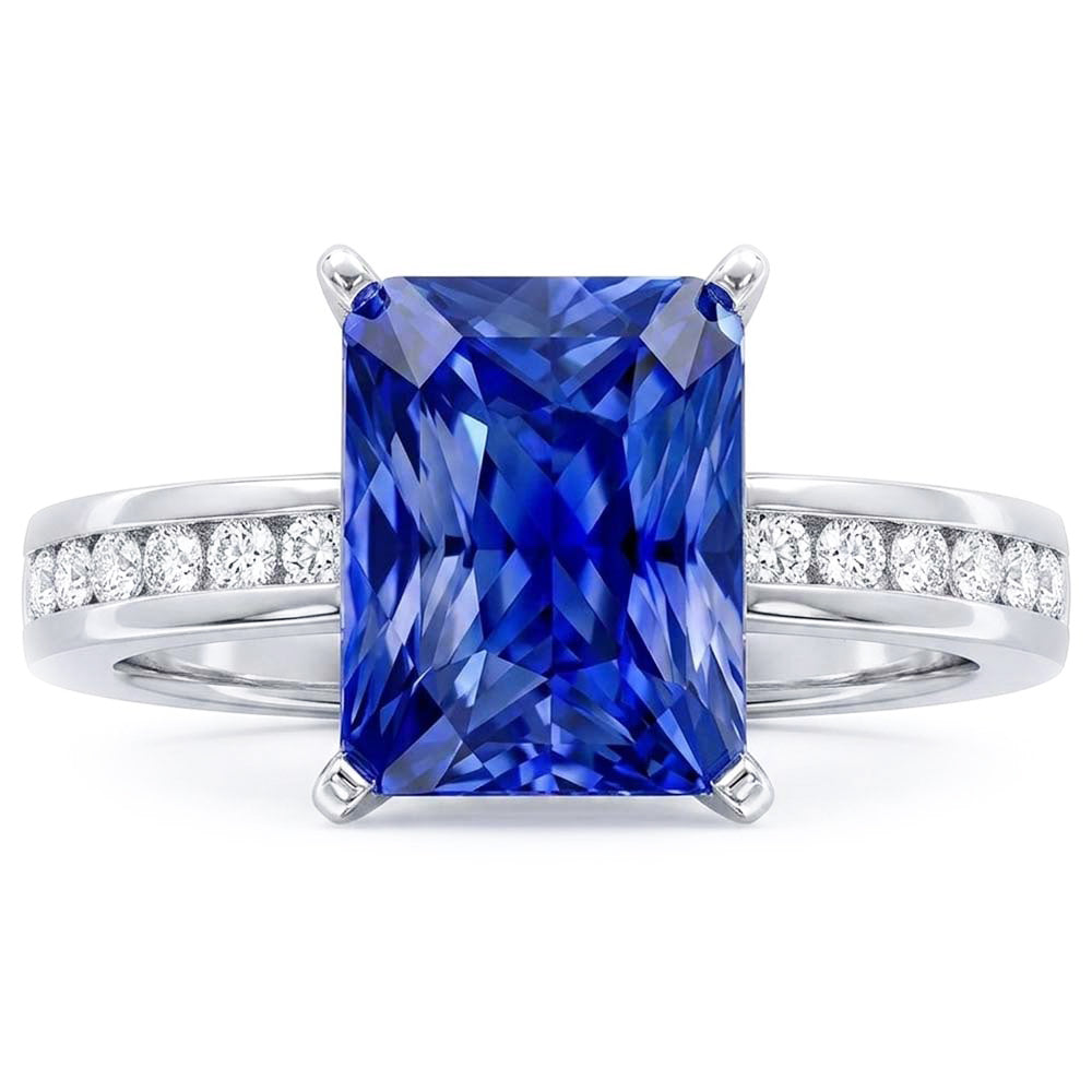Anello in oro con zaffiro blu anniversario 4 carati con diamanti incastonati
