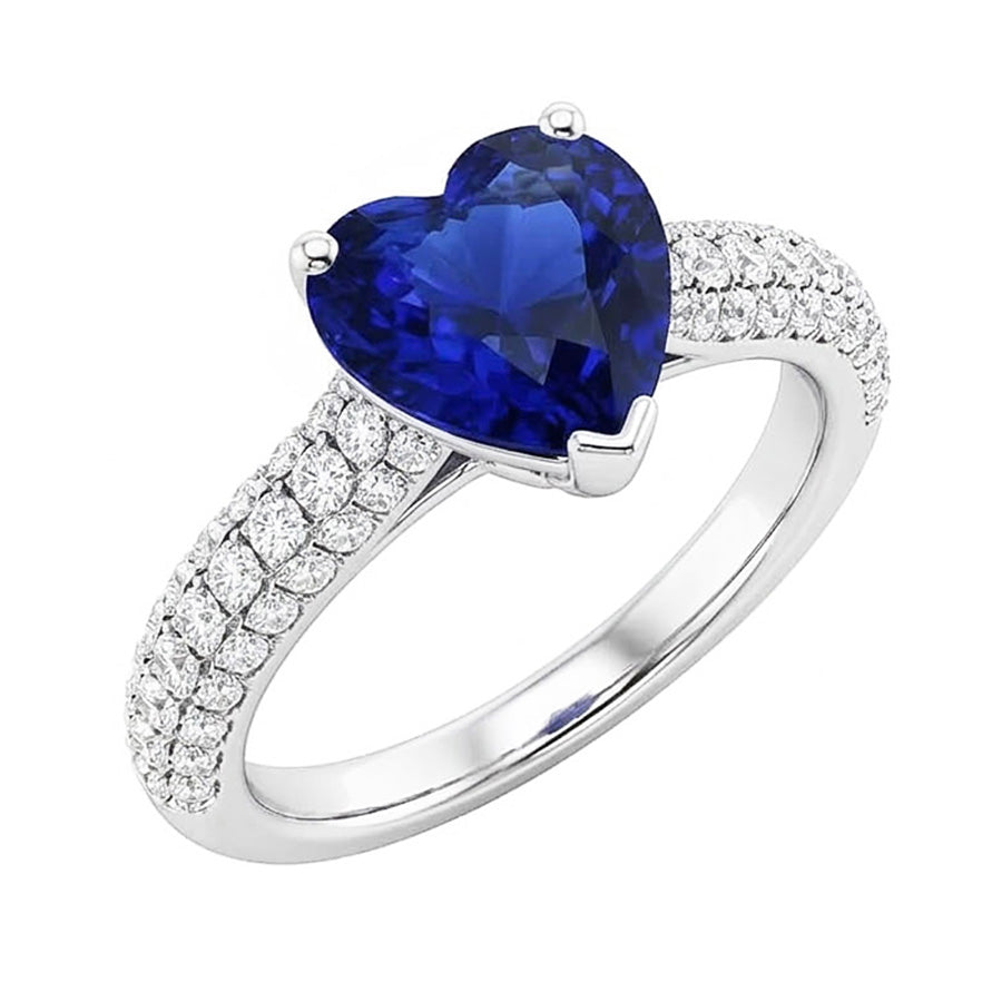 Anello in oro con zaffiro blu pietra preziosa 4 carati multi fila pavé di diamanti incastonati