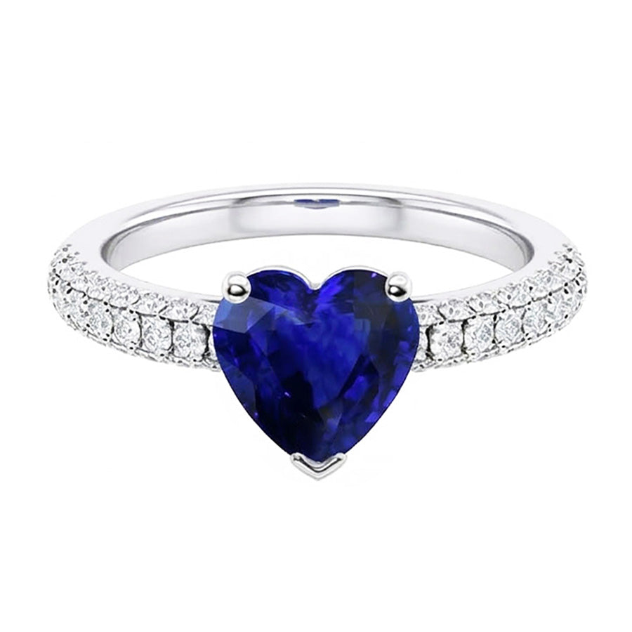 Anello in oro con zaffiro blu pietra preziosa 4 carati multi fila pavé di diamanti incastonati