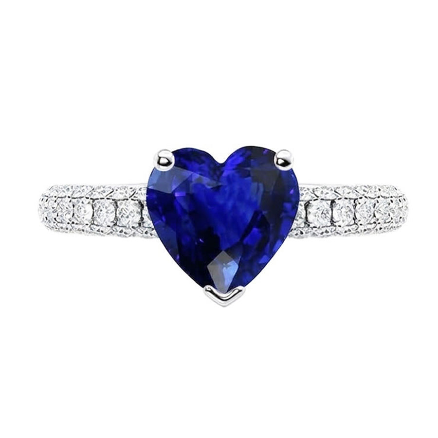Anello in oro con zaffiro blu pietra preziosa 4 carati multi fila pavé di diamanti incastonati
