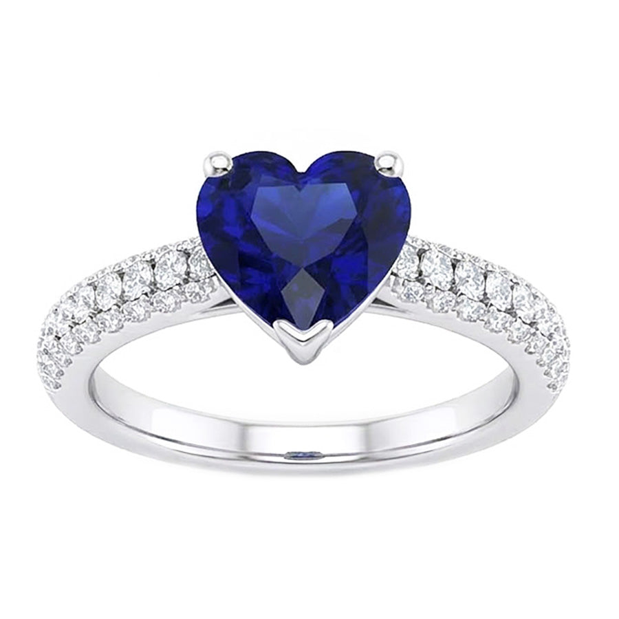 Anello in oro con zaffiro blu pietra preziosa 4 carati multi fila pavé di diamanti incastonati