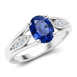 Anello in oro con zaffiro ovale blu da 1,50 carati e diamante rotondo 14K