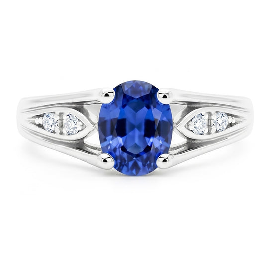 Anello in oro con zaffiro ovale blu da 1,50 carati e diamante rotondo 14K