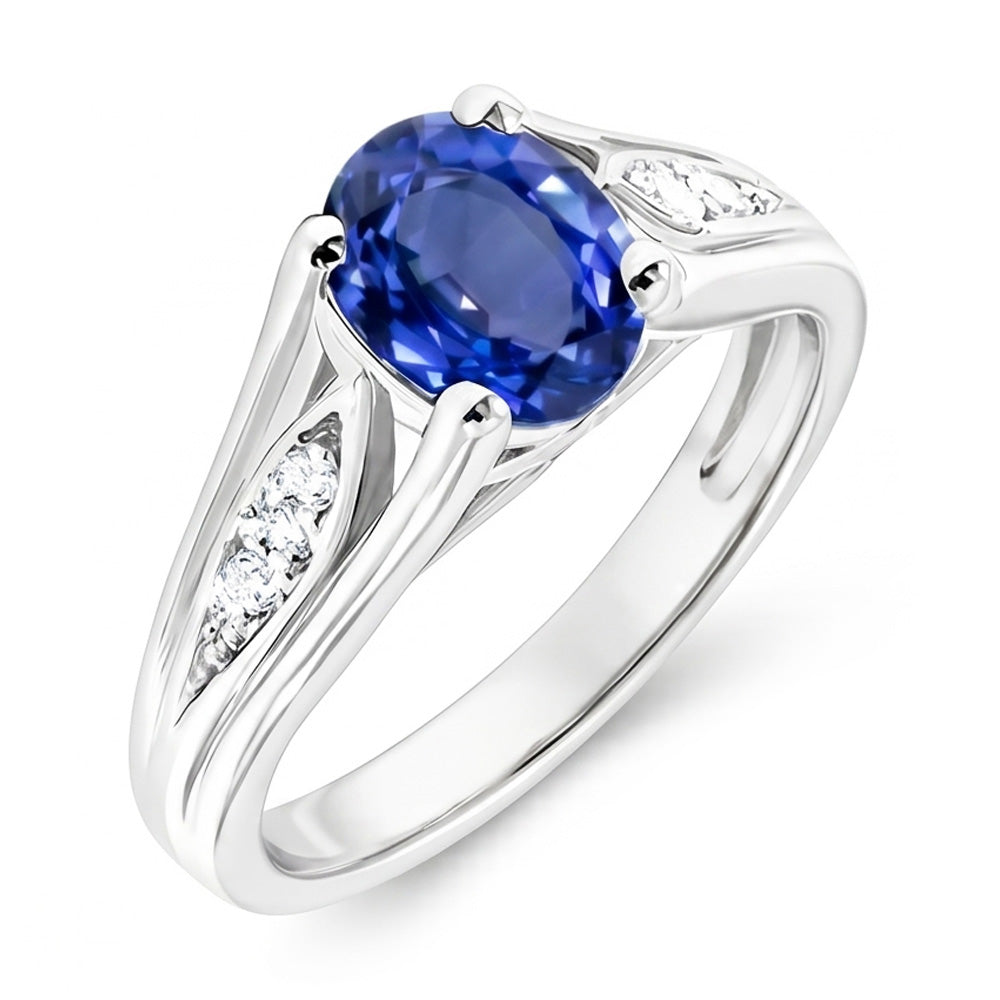Anello in oro con zaffiro ovale blu da 1,50 carati e diamante rotondo 14K