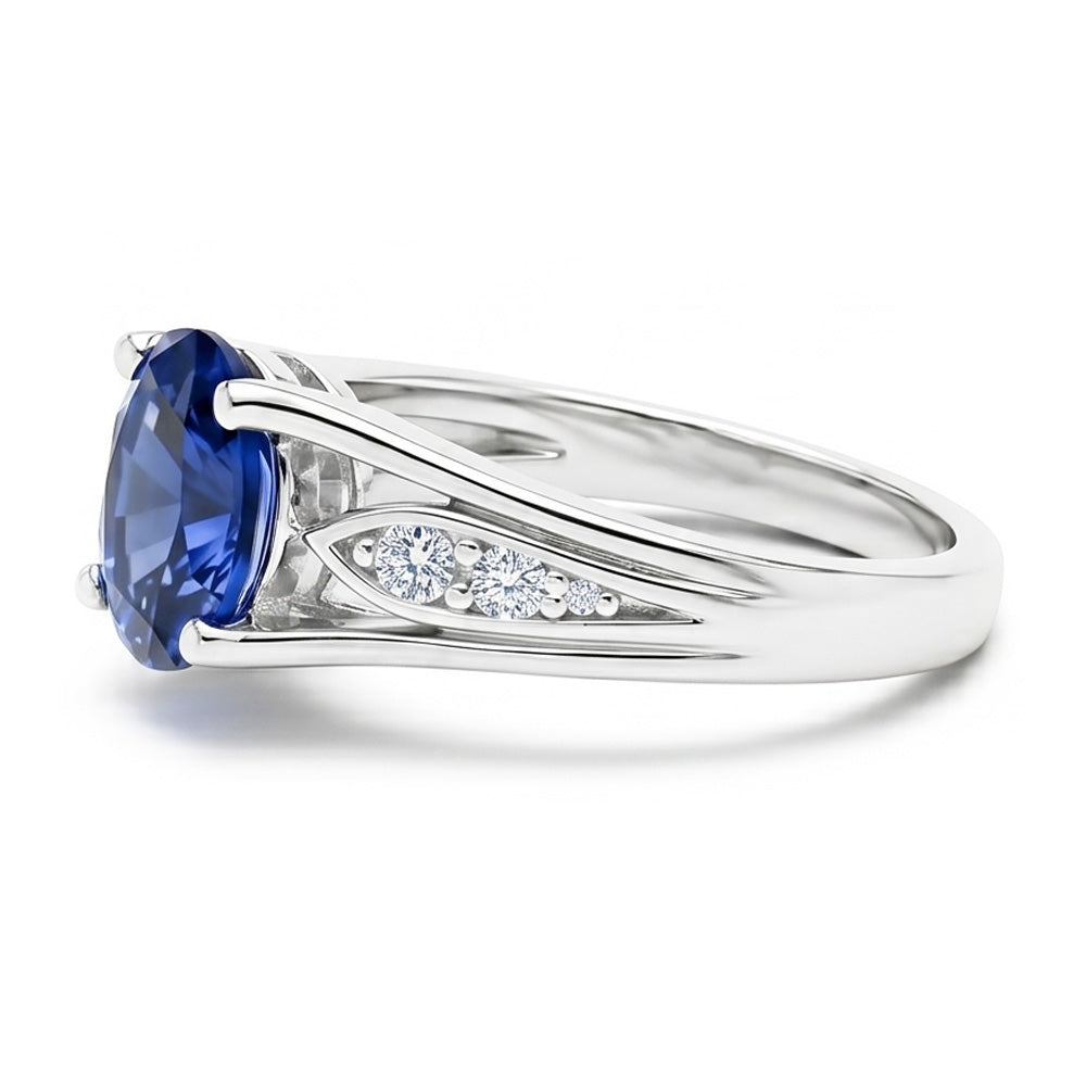 Anello in oro con zaffiro ovale blu da 1,50 carati e diamante rotondo 14K