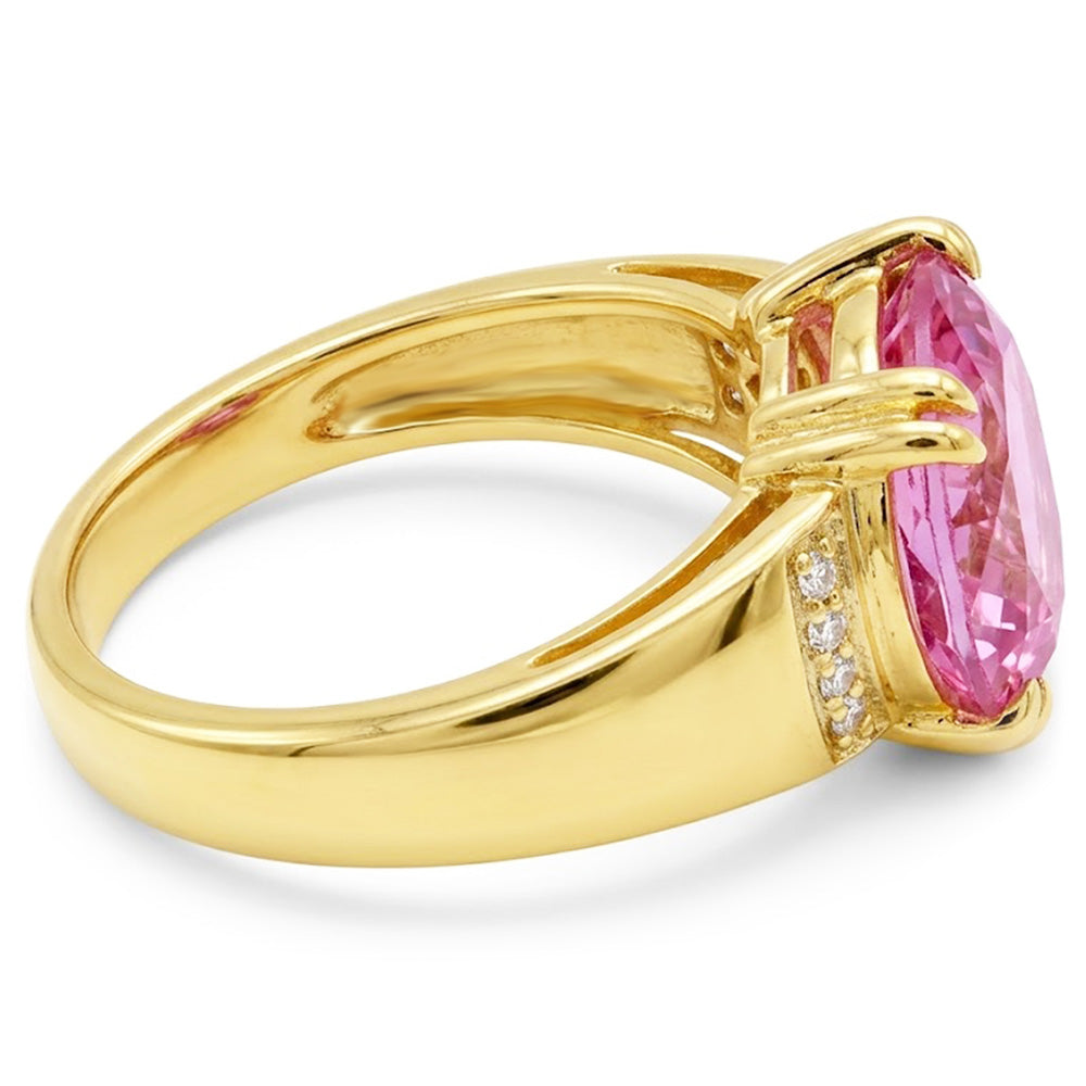 Anello in oro giallo 14 carati con kunzite a taglio ovale da 28.25 ct con diamanti rotondi