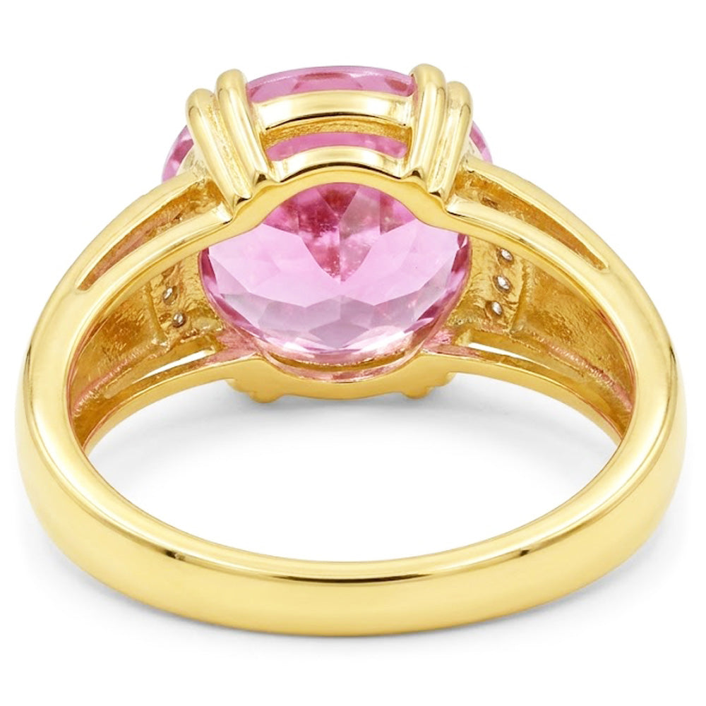 Anello in oro giallo 14 carati con kunzite a taglio ovale da 28.25 ct con diamanti rotondi