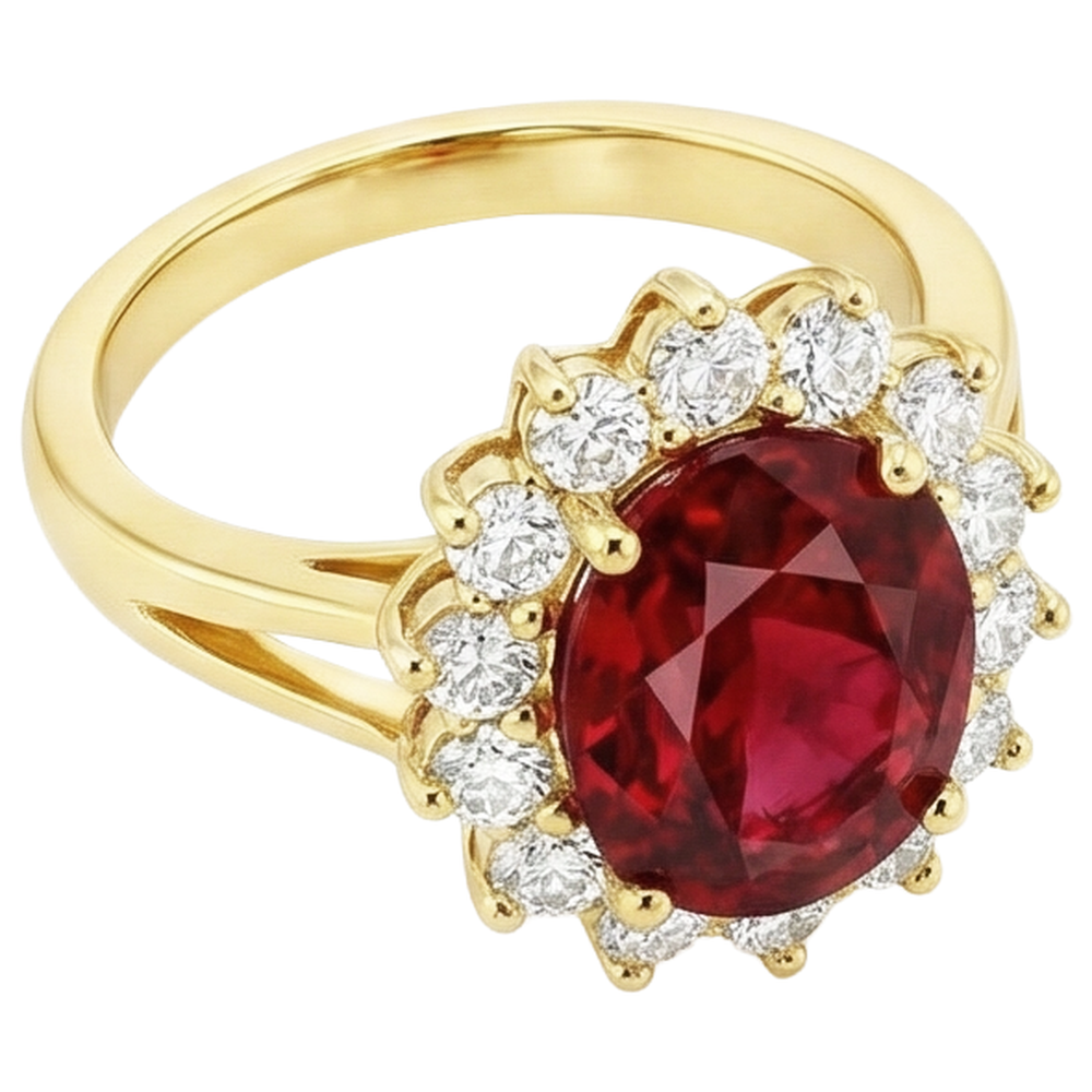 Anello in oro giallo 14K 4.70 carati con rubini e diamanti incastonati Nuovo