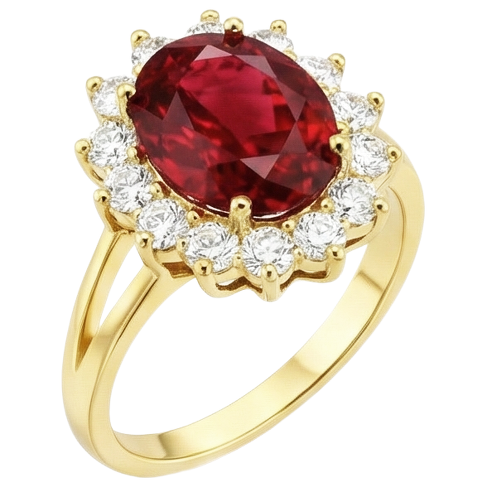Anello in oro giallo 14K 4.70 carati con rubini e diamanti incastonati Nuovo