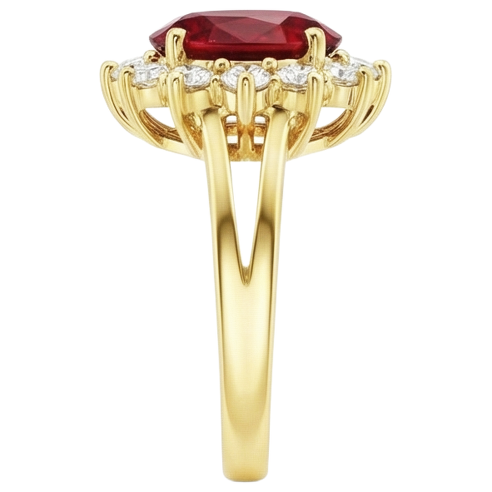 Anello in oro giallo 14K 4.70 carati con rubini e diamanti incastonati Nuovo