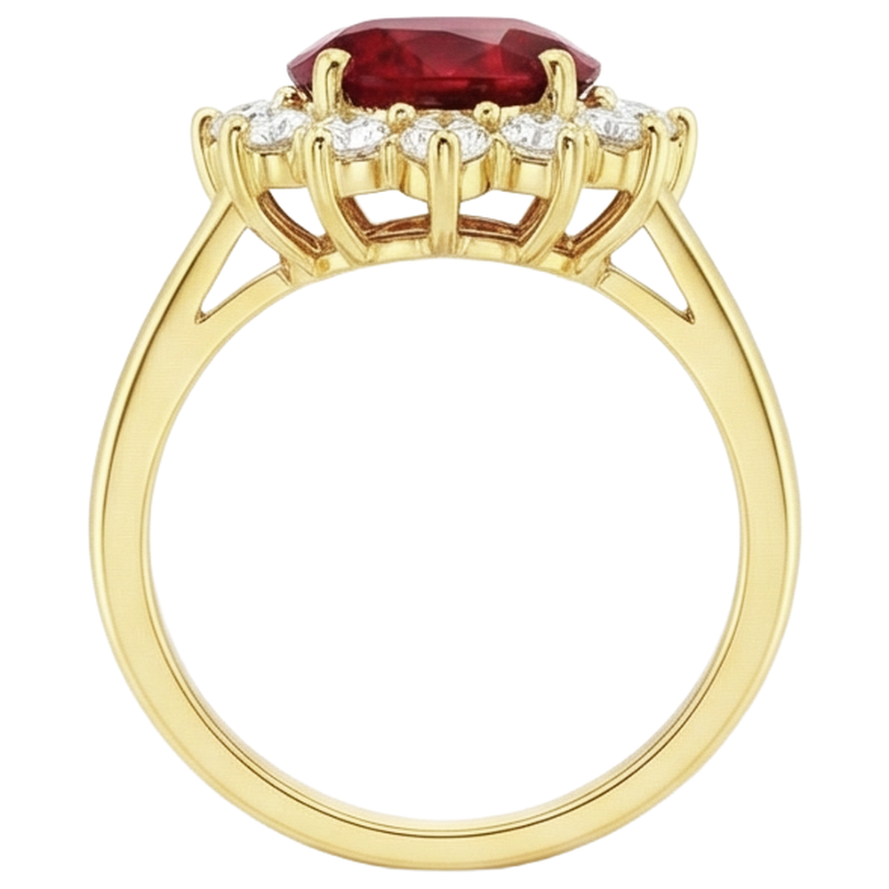 Anello in oro giallo 14K 4.70 carati con rubini e diamanti incastonati Nuovo