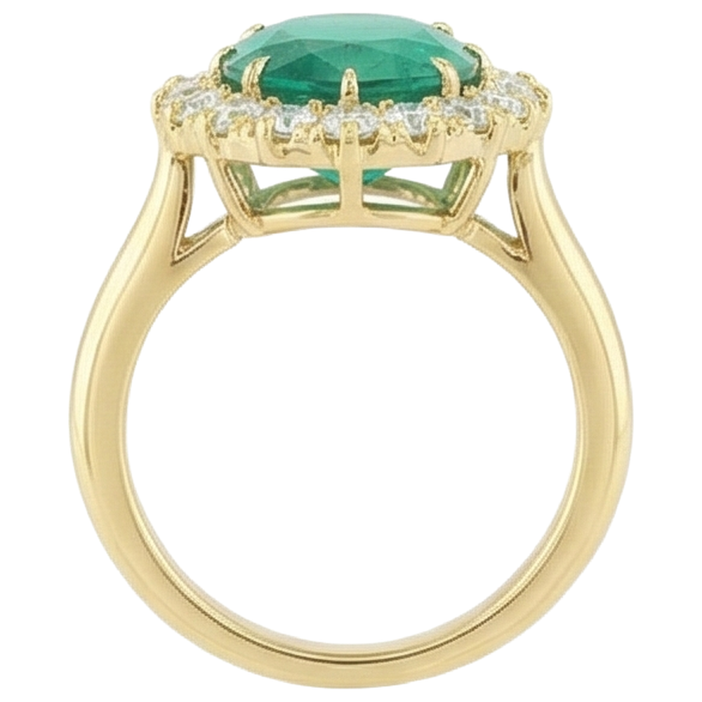 Anello in oro giallo 14K con Verde smeraldo ovale e diamanti rotondi da 7.50 carati