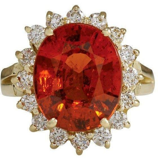 Anello in oro giallo 14 carati con granato mandarino e diamanti da 22.50 carati Nuovo - harrychadent.it