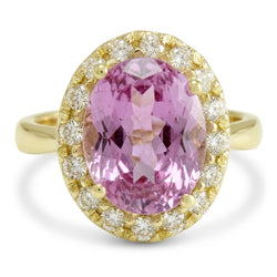 Anello in oro giallo 14K con pietre preziose Kunzite rosa ovale 16 carati