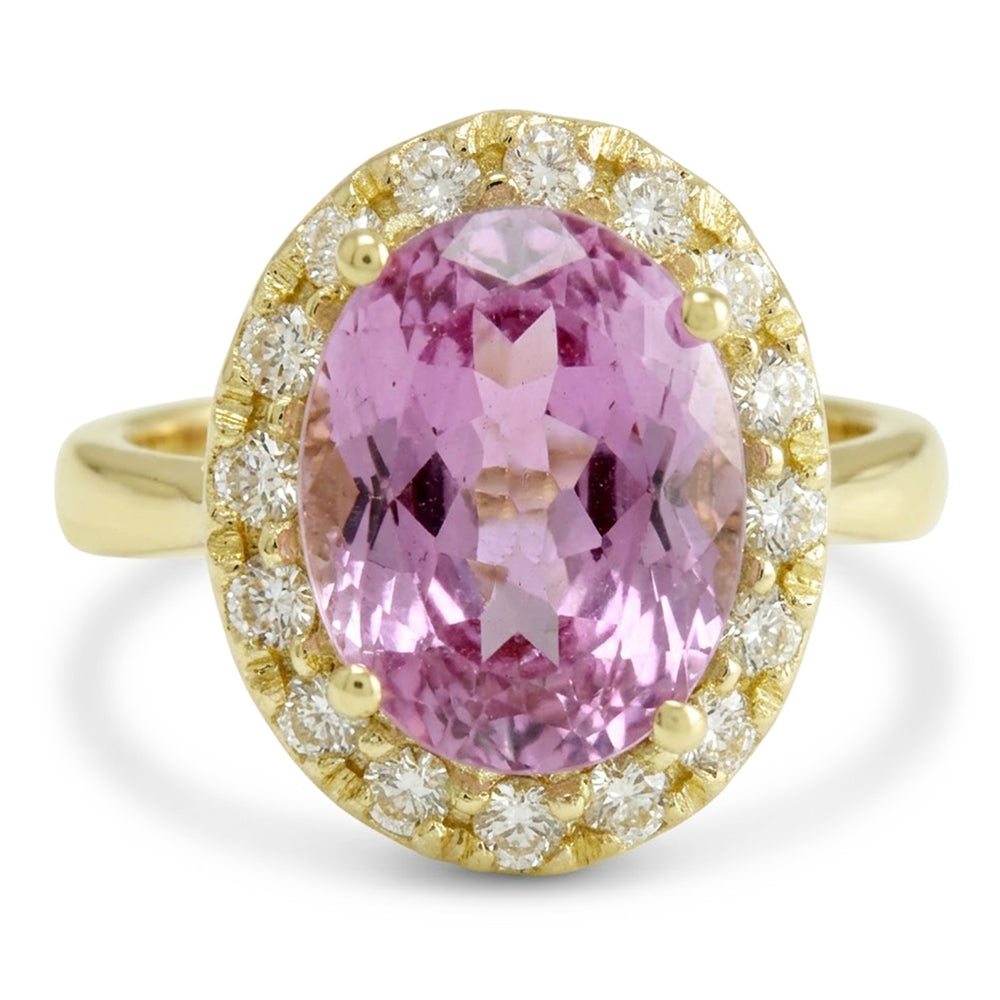 Anello in oro giallo 14K con pietre preziose Kunzite rosa ovale 16 carati