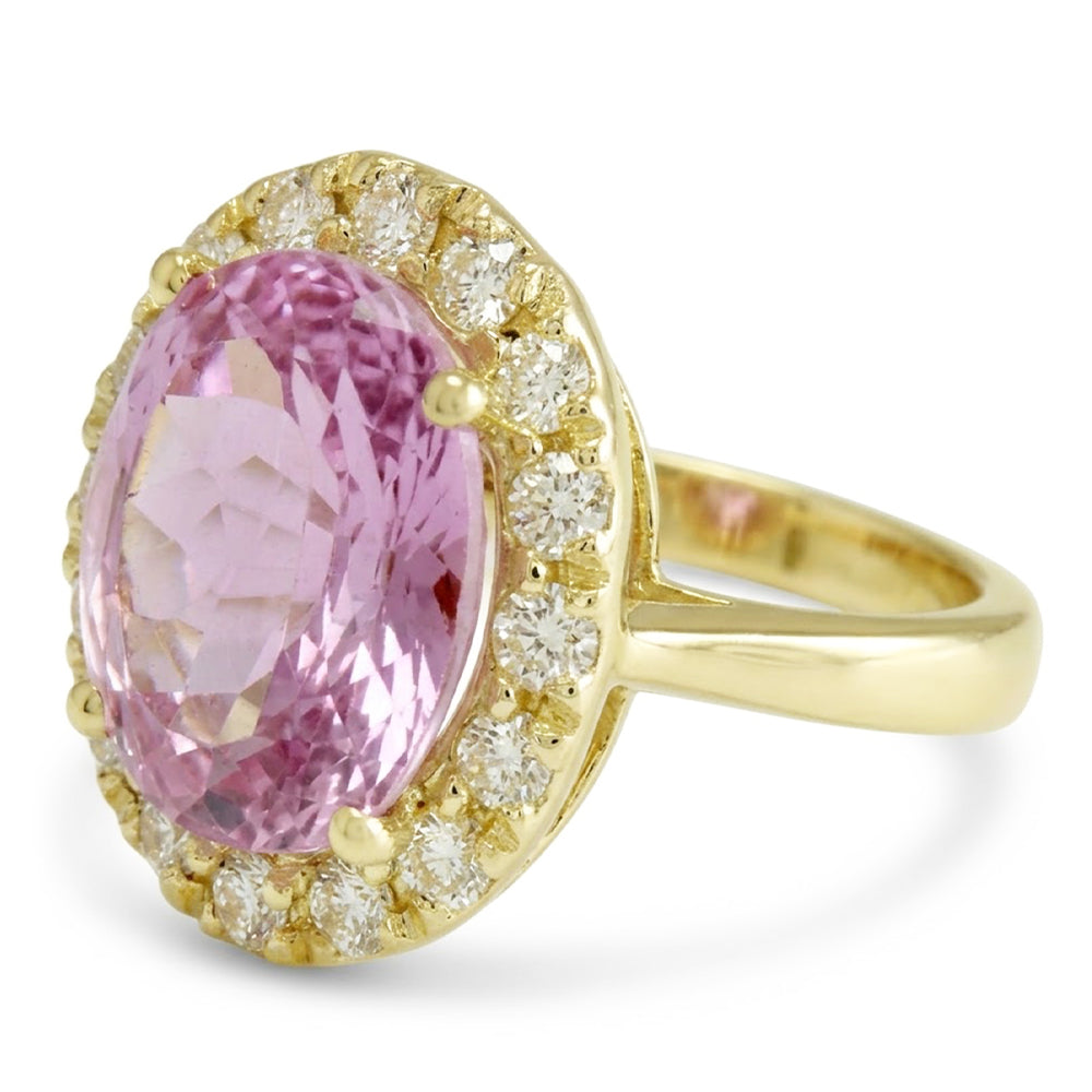 Anello in oro giallo 14K con pietre preziose Kunzite rosa ovale 16 carati