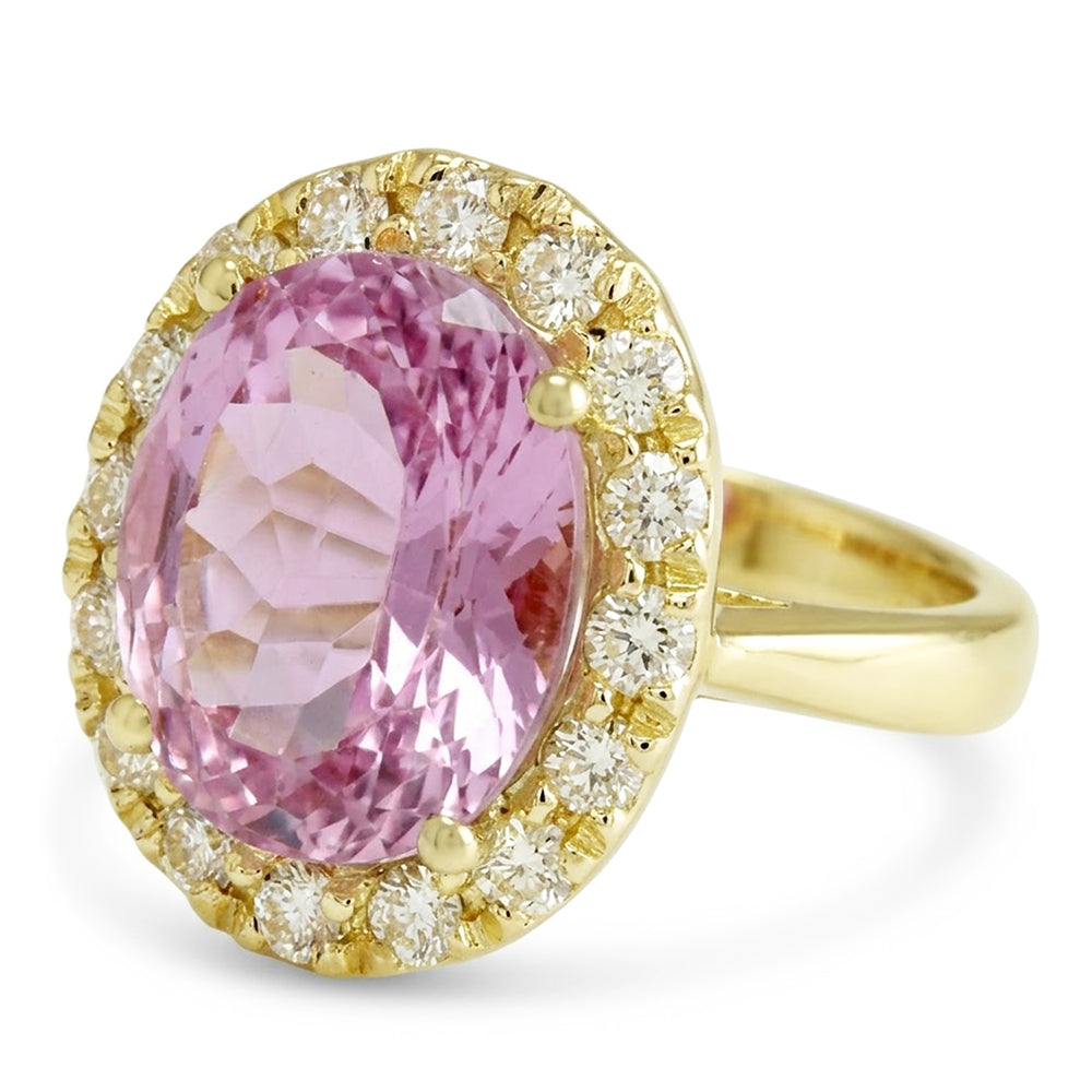 Anello in oro giallo 14K con pietre preziose Kunzite rosa ovale 16 carati