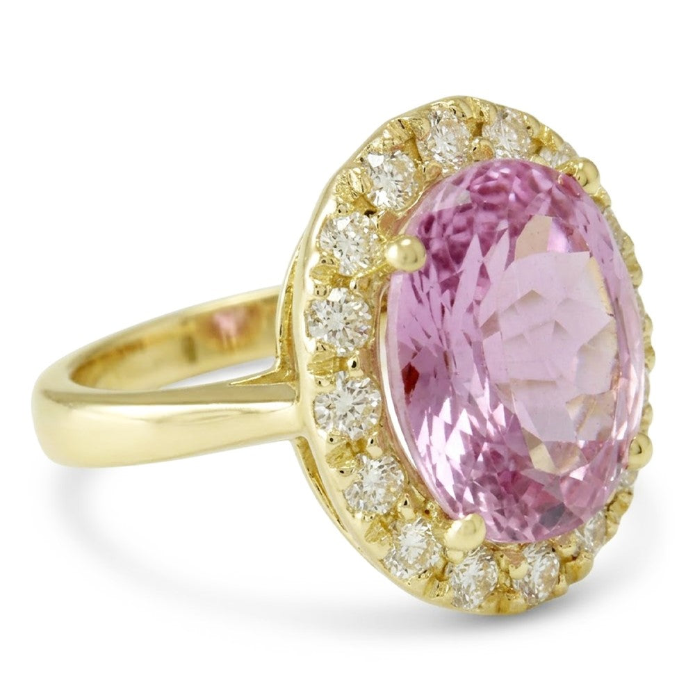 Anello in oro giallo 14K con pietre preziose Kunzite rosa ovale 16 carati