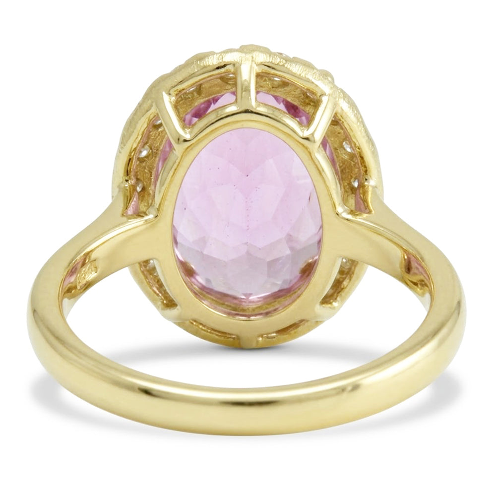 Anello in oro giallo 14K con pietre preziose Kunzite rosa ovale 16 carati