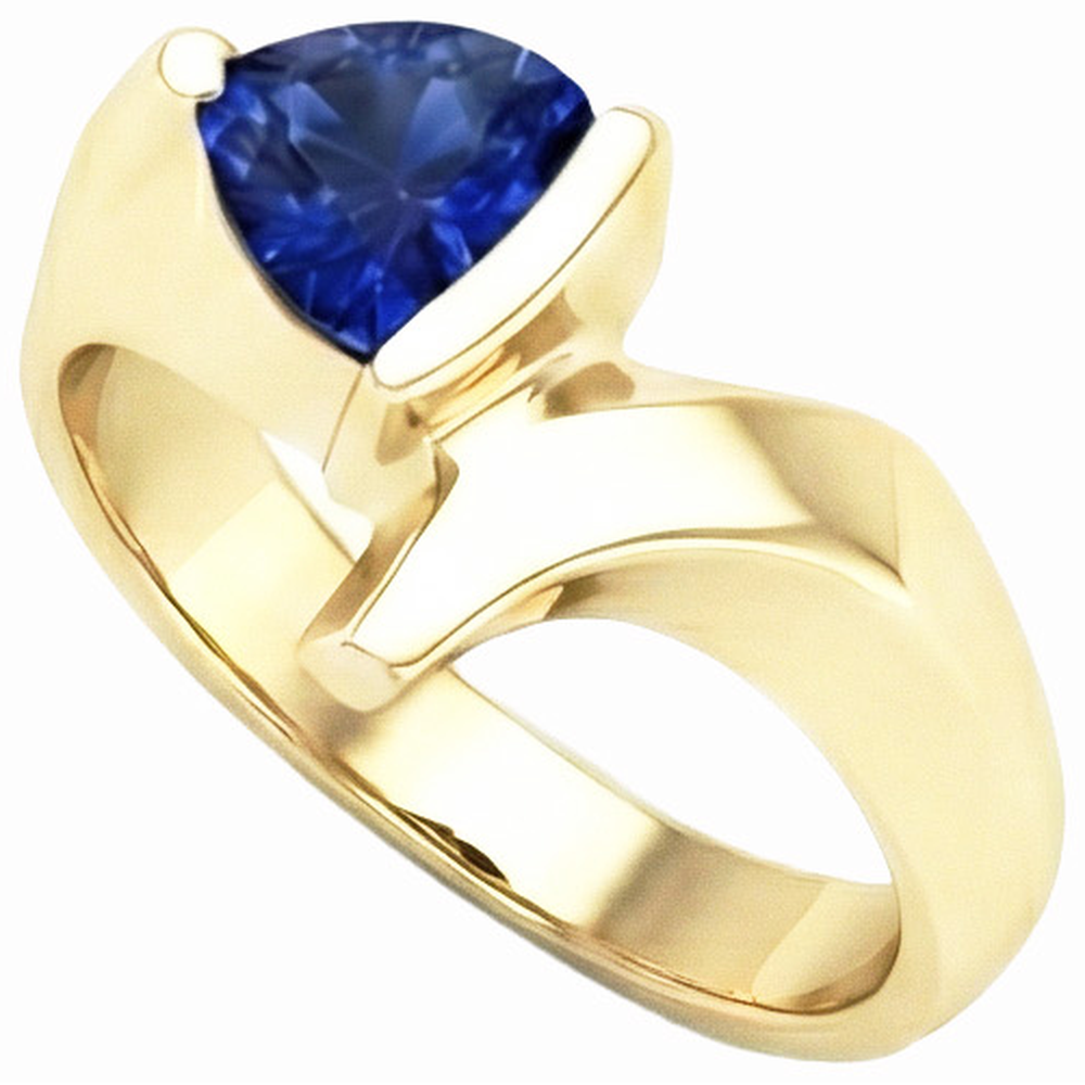 Anello in oro giallo 14K con pietre preziose a forma di zaffiri di Ceylon da 1 carato