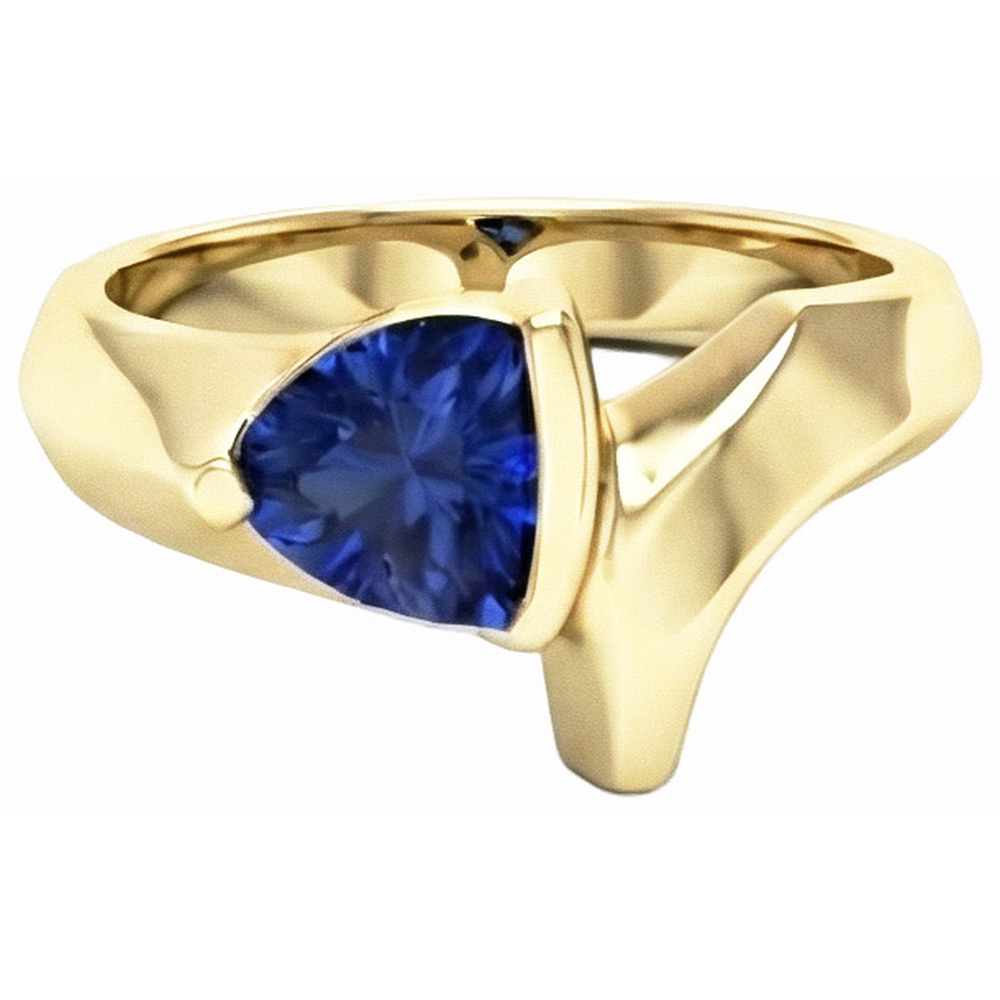 Anello in oro giallo 14K con pietre preziose a forma di zaffiri di Ceylon da 1 carato