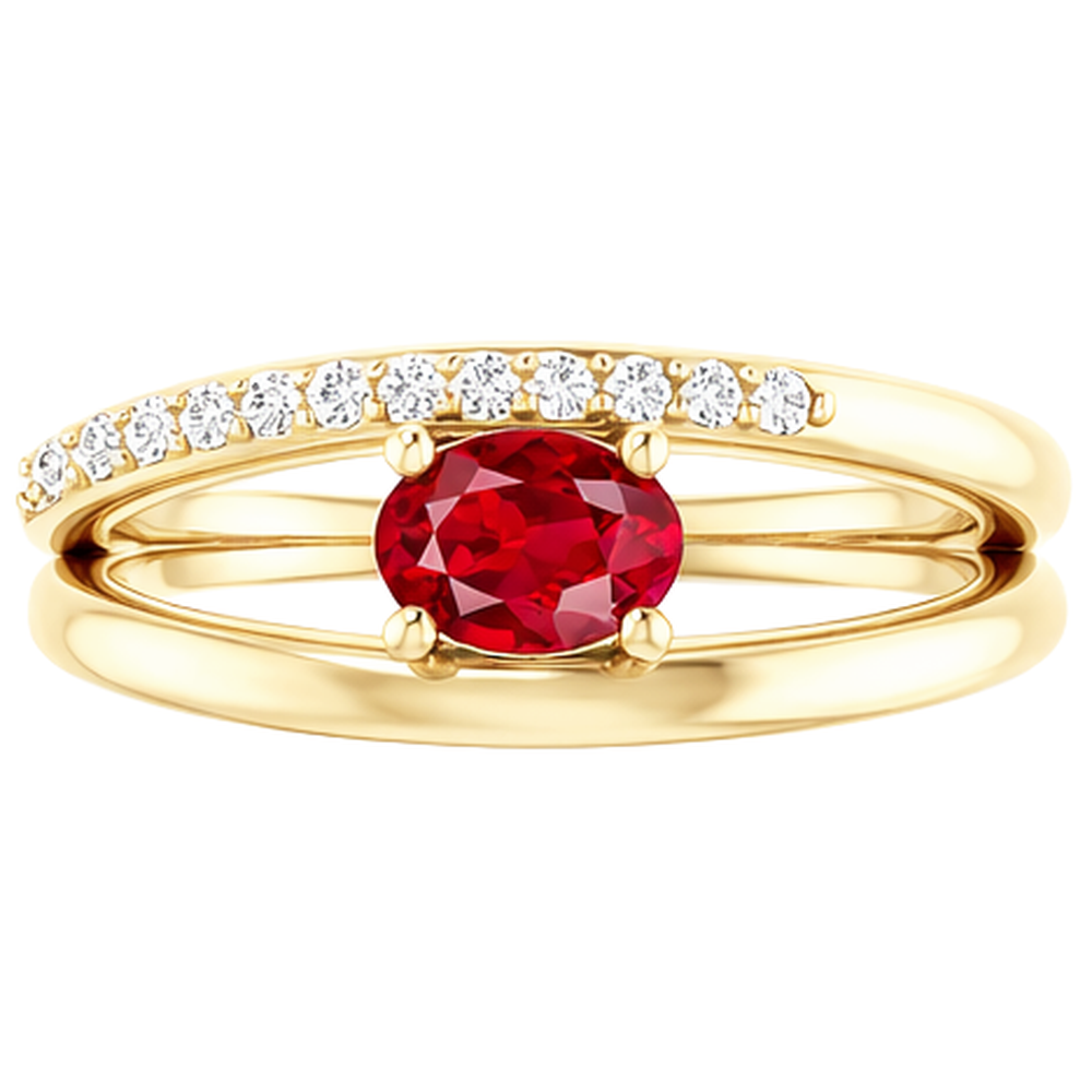 Anello in oro giallo 14K con rubini e diamanti 2.60 carati Novità