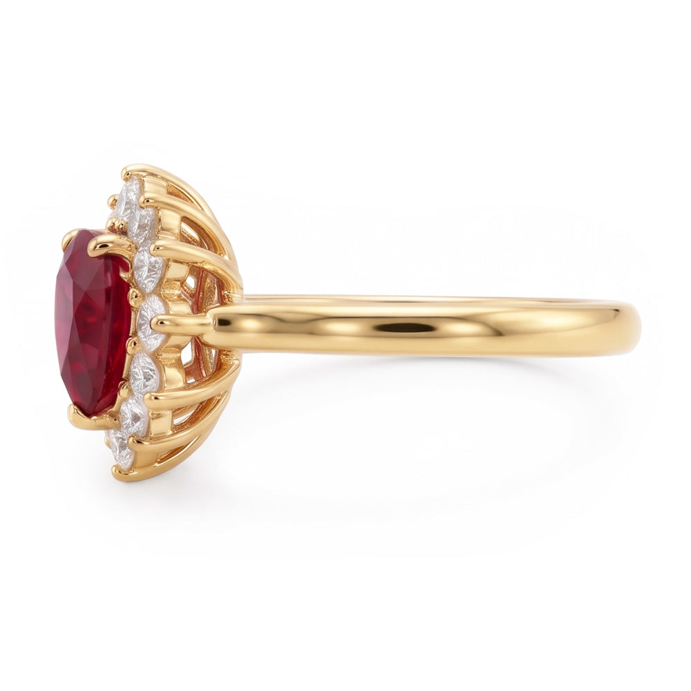Anello in oro giallo 14K con rubini e diamanti a taglio cuore da 2,25 carati