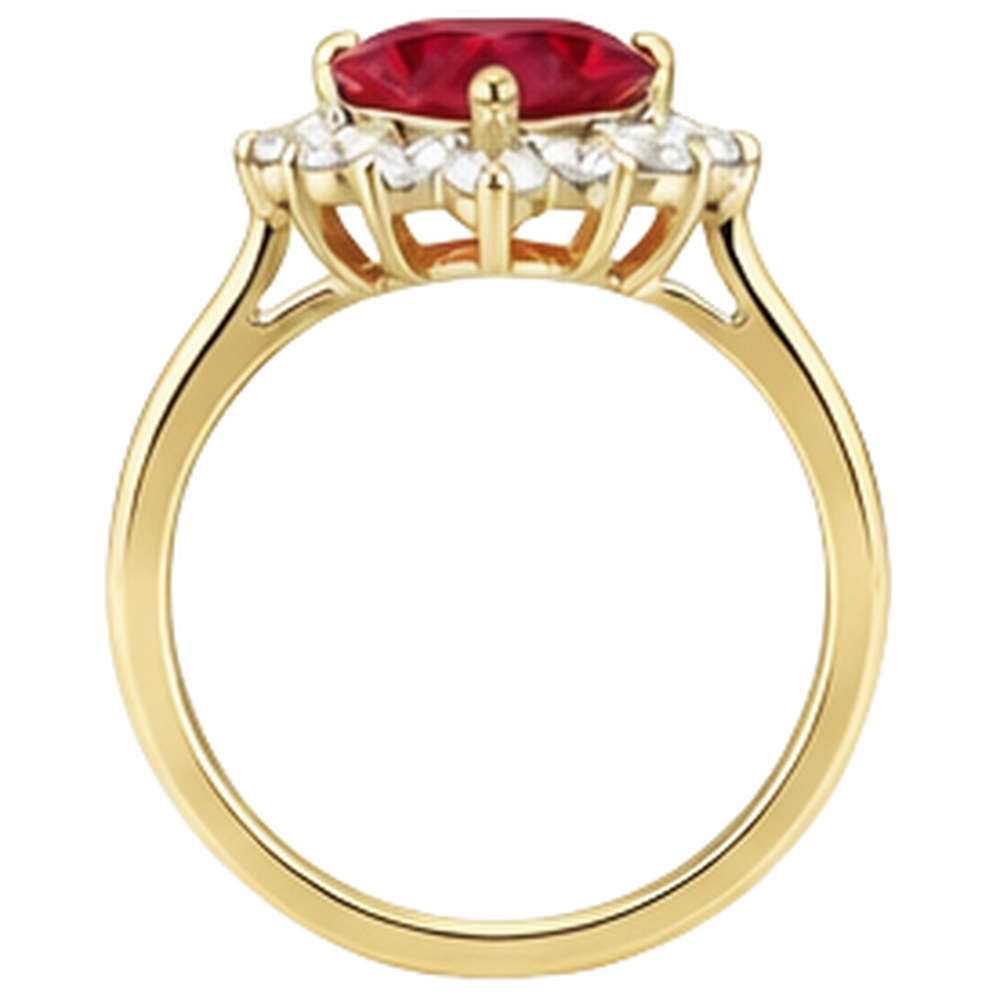 Anello in oro giallo 14K con rubini e diamanti a taglio cuore da 2,25 carati