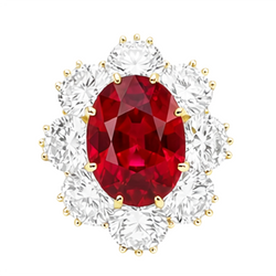 Anello in oro giallo 14K con rubini naturali da 4.75 ct con diamanti