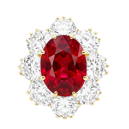 Anello in oro giallo 14K con rubini naturali da 4.75 ct con diamanti