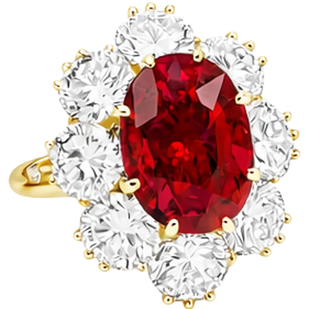 Anello in oro giallo 14K con rubini naturali da 4.75 ct con diamanti