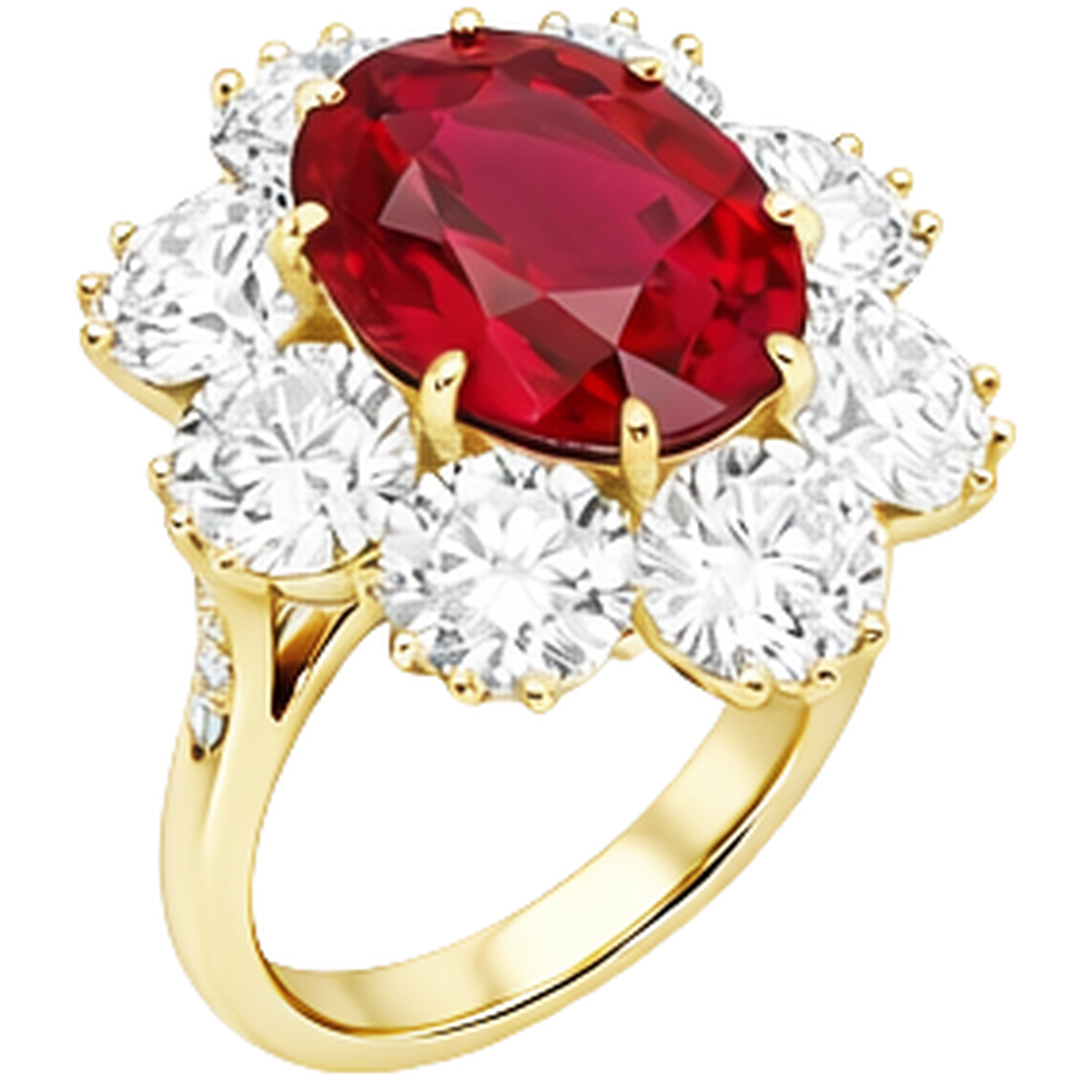 Anello in oro giallo 14K con rubini naturali da 4.75 ct con diamanti