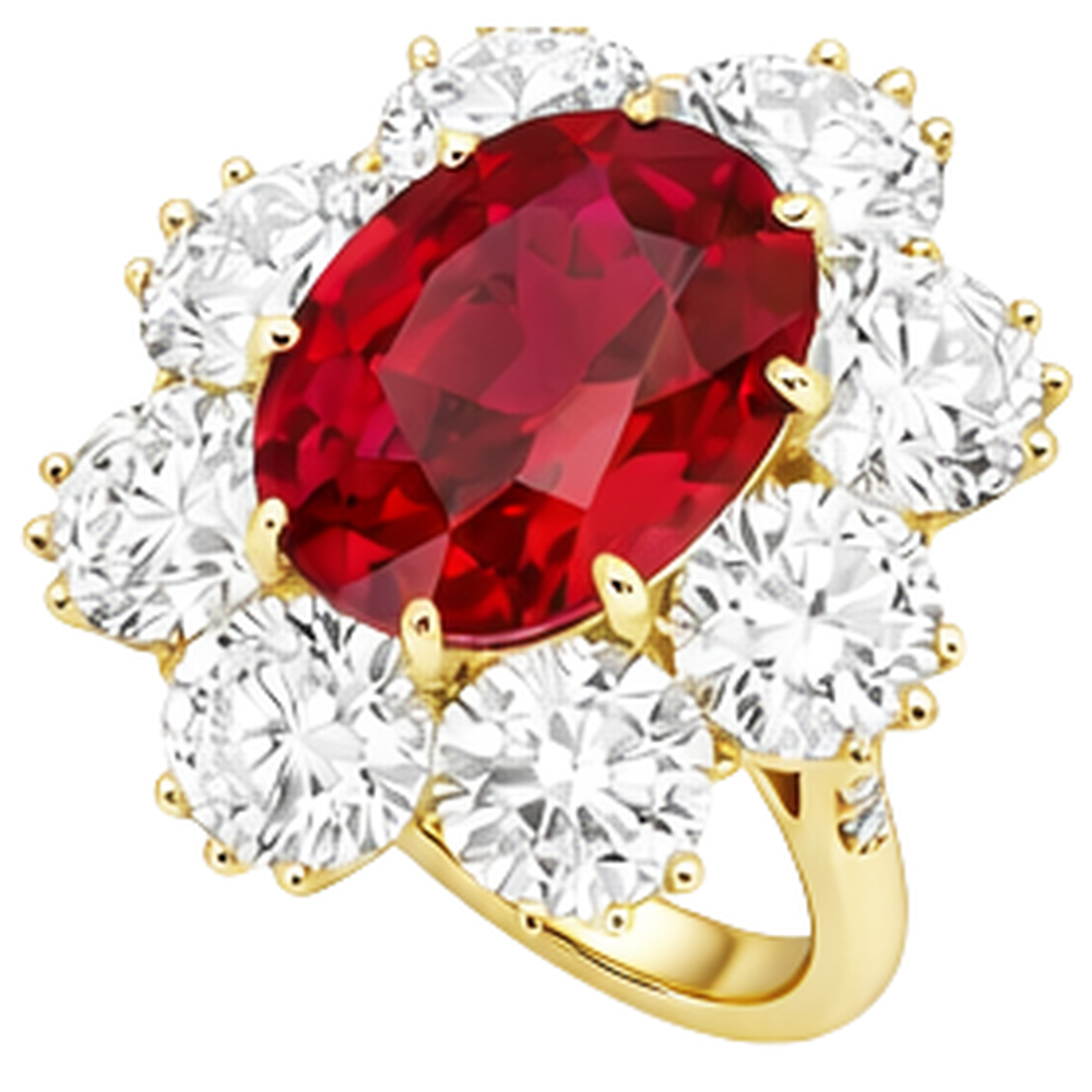 Anello in oro giallo 14K con rubini naturali da 4.75 ct con diamanti