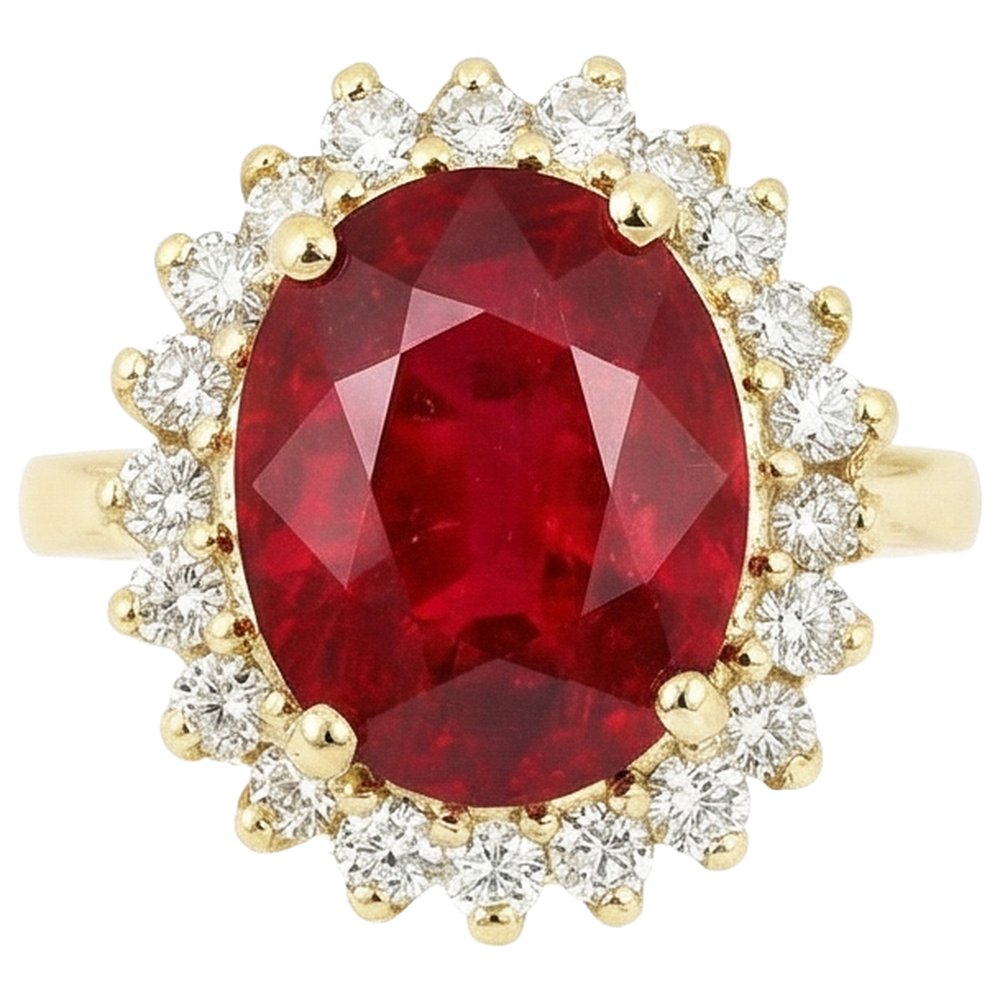 Anello in oro giallo 14K . con rubini rossi e diamanti da 5.75 carati