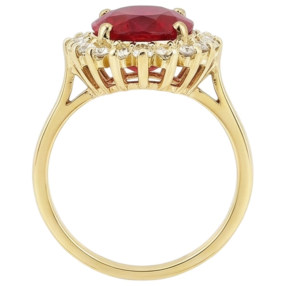Anello in oro giallo 14K . con rubini rossi e diamanti da 5.75 carati