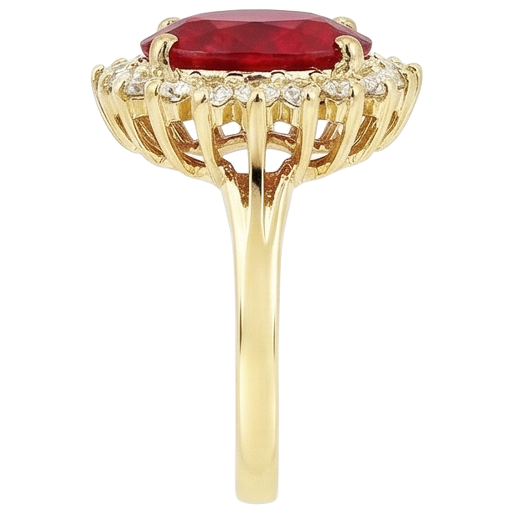 Anello in oro giallo 14K . con rubini rossi e diamanti da 5.75 carati
