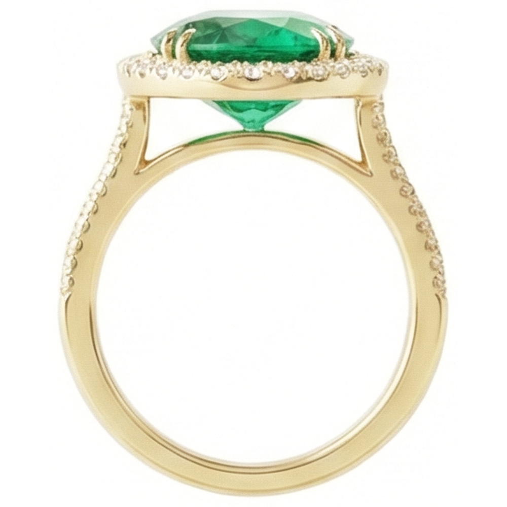 Anello in oro giallo 14K con smeraldo verde a taglio ovale da 4 ct con aureola